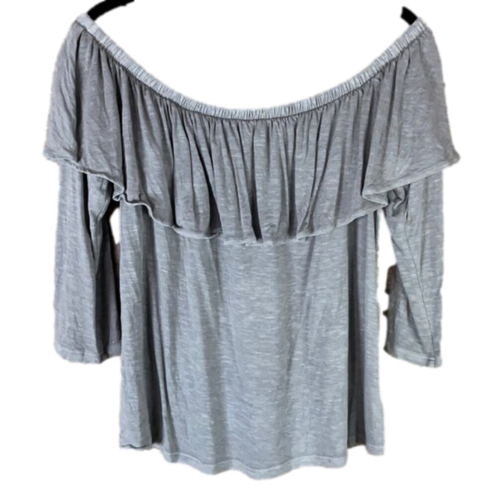 American Eagle Off The Shoulder Flounce Top Cropped Sleeve Gray Size Medium